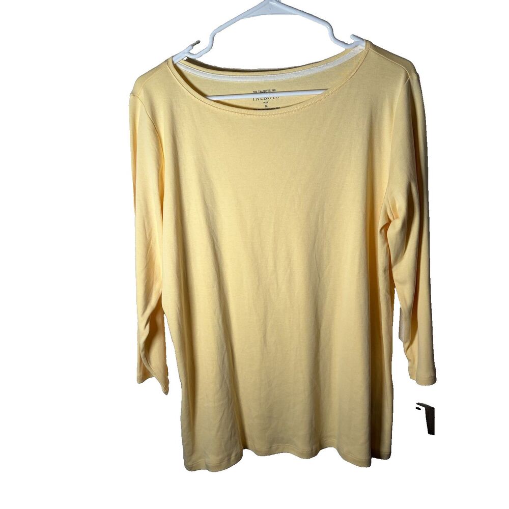 Talbots T-Shirt Women's 1X Cotton 3/4 Sleeve Yellow Boat Neck Casual NWT